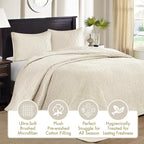 Madison Park Quebec King Size Quilt Bedding Set - Ivory , Damask – 3 Piece Bedding Quilt Coverlets – Ultra Soft Microfiber Bed Quilts Quilted Coverlet