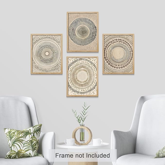SIGNWIN Adhesive Canvas Poster Beige Abstract Geometric Circle Stroke Minimalist Folk Boho Mid-Century Inspired Digital Print Decorative Zen Bedroom Relax Multicolor - 12"x16"x4