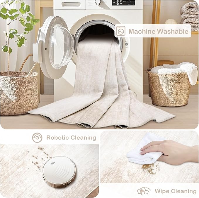 MXSANYOO Area Rug 3x5 Modern Abstract Beige Washable Non Slip Stain Resistant Indoor Rectangular Bedroom Kitchen Entryway Office