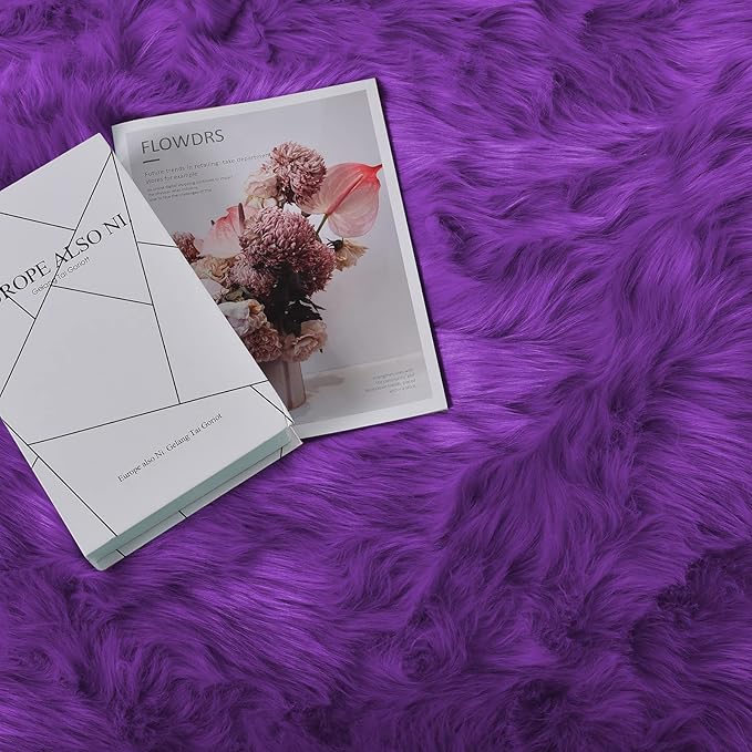 Goolela Fuzzy Purple Faux Fur Machine Washable Area Rug for Living Room & Bedroom - Soft Fluffy Shaggy Rectangle 4x6