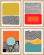 SIGNWIN Framed Mid-Century Modern 1980s Geometric Wall Art, Set of 4 Color Blocks Wall Decor Prints, Nature Wilderness Wall Décor for Living Room, Bedroom - 11"x14"Natural