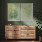 SIGNFORD Framed Canvas Print Wall Art Set Whimsical Green Wildflower Illustration Modern Art Decorative Nordic Nature for Living Room, Bedroom, Office - 16"x24"x2 White