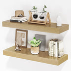 Floating Shelves for Wall, 24" W x 6.7" D x 1.5" H, Wooden Wall Mounted Display Shelves with Invisible Brackets for Living Room, Bedroom, Bathroom, Kitchen Decor and Storage, Set of 2, Oak