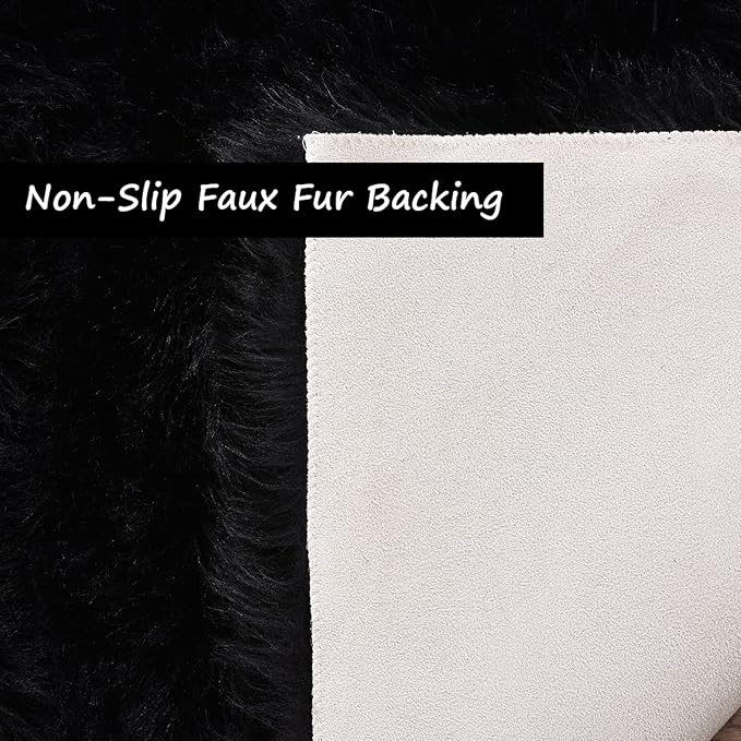 Goolela Black Area Washable Shag Faux Fur Fluffy Plush Rug for Living Room Fuzzy Sheepskin for Bedroom, Rectangle 8x10