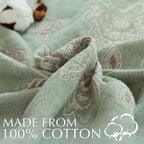 jinchan Boho 100% Cotton Muslin Twin Size 60x80 Inches Blanket Lightweight 4-Layer Quilted Soft Green and Beige Floral Throw Blanket Reversible Comfy Flower Breathable All Seasons Couch Bedroom Decor