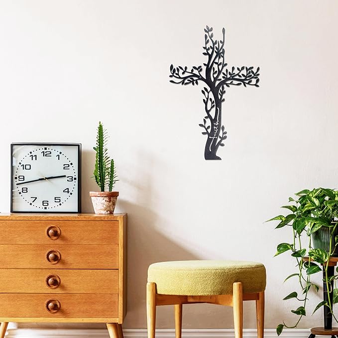 Ecqizer Unique Tree of Life Wall Cross, Artistic Cross Wall Decor, Ideal for Home & Kitchen, Subtle Wall Sculpture Art, 16 Ã— 11 Inch, balck