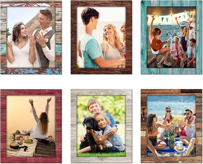 Tatuo 6 Pack 5x7 Magnetic Picture Frames Rustic Distressed Farmhouse Wood Pattern Fridge Picture Frame Magnets for Christmas Refrigerator Locker Home Classroom Office
