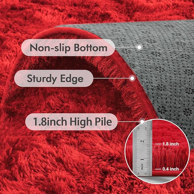 5x7 Ft Red Shag Rugs for Bedroom Living Room Decor, Ultra Soft Fluffy Furry Area Rug for Indoor Floor, Aesthetic Carpet for Home Nursery Dorm Decor