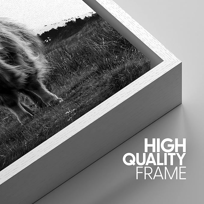 SIGNWIN 3 Piece Framed Canvas Wall Art Highland Cattle in Front of Snowy Mountain Duotone Black and White Canvas Prints Home Artwork Decoration for Living Room,Bedroom - 16"x24"x3 White