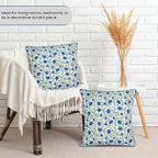 Ridhi Queen Blue Block Print Preppy Grandmillennial Pillow Cover Set of 2-18" x 18" Throw Pillow for Home White Floral Pillow Cover Grandmillennial Home Decor Thanksgiving