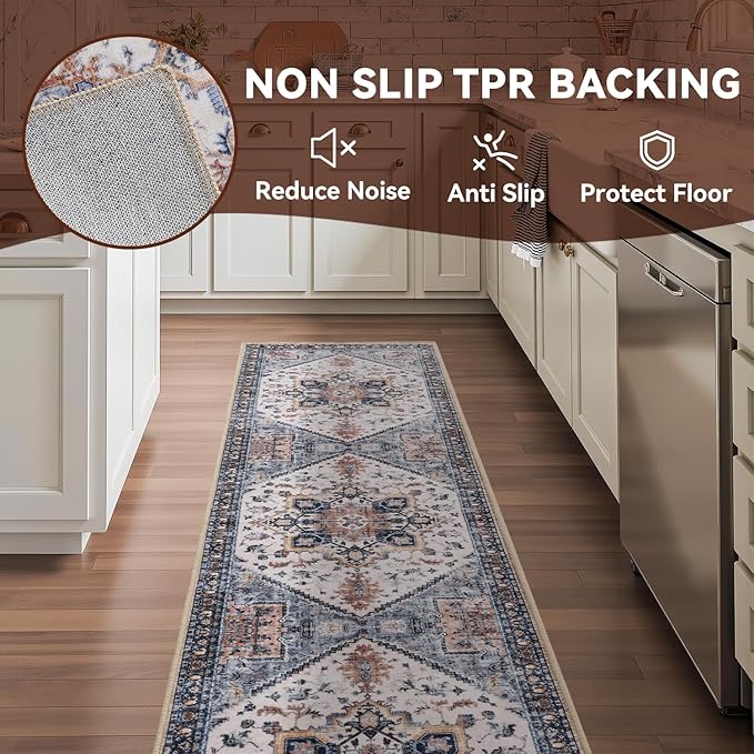 Runner 2x6 Runners for Hallways Runner-Rugs for Bedroom Soft Kitchen Machine Washable Vintage Oriental Floral Medallion Laundry Rug Non Slip Blue Rust