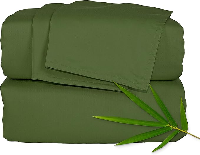 California King Sheets by Pure Bamboo, Genuine 100% Organic Viscose Derived from Bamboo Bed Sheet Set, Soft & Cooling, Double Stitching, Lifetime Quality Promise (California King, Pesto)