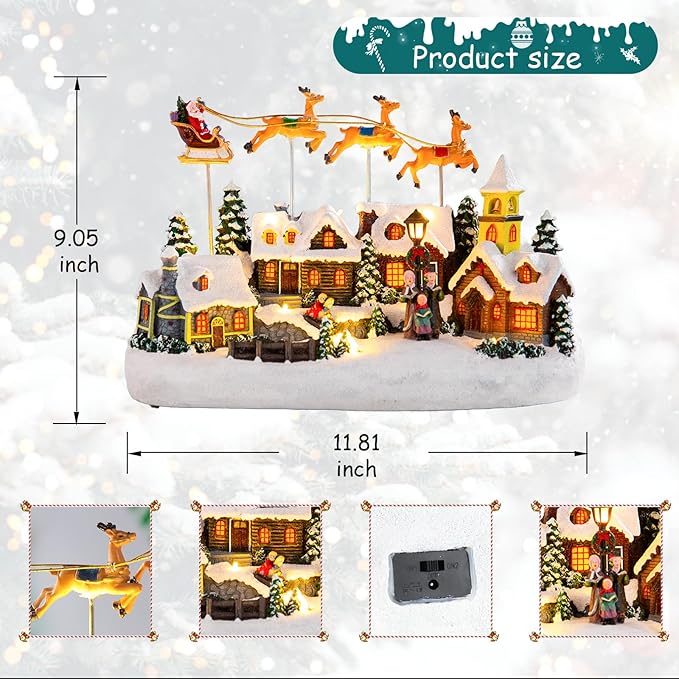 Bdor Christmas Village Lighted Decoration Musical Animated Display Christmas Collectible Santa Deer Battery Operated Indoor Decor