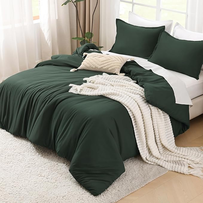 Litanika California King Comforter Set Forest Green - 3 Pieces Cal King Lightweight Soft Plain Bed Comforter, Oversized Down Alternative Bedding Set - Machine Washable (104x96In, 2 Pillowcases)
