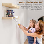 Marsmiles Floating Shelves for Wall - 55 Inch Natural Wood Floating Shelves Set of 1-55 Inch Wide x 7.7 Inch Deep x 1.6 Inch Thick Natural Wooden Shelves for Room Wall