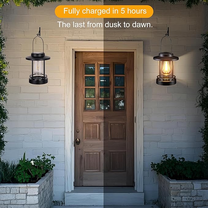 Hanging Solar Lanterns Outdoor Waterproof – 2 Pack Decorative Solar Lights for Outside, Patio, Porch, Yard, Balcony, Table – Hanging Outdoor Lantern Garden Gifts for Women,Mom