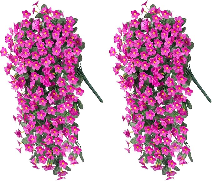 Artificial Fall Fake Hanging Flowers Plants for Outdoor Outside, 2 PCS Faux Silk Daisy Mums Fuchsia Orchid Long Vines UV Resistant Look Real for Home Porch Patio Window Planter Decoration
