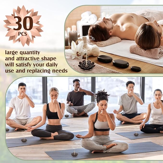 Sumind 30 Pieces Incense Holder Lotus Sticks Incense Burner Cone Burner Ash Catcher for Home Fragrance Decor Yoga SPA Bedroom(Retro)