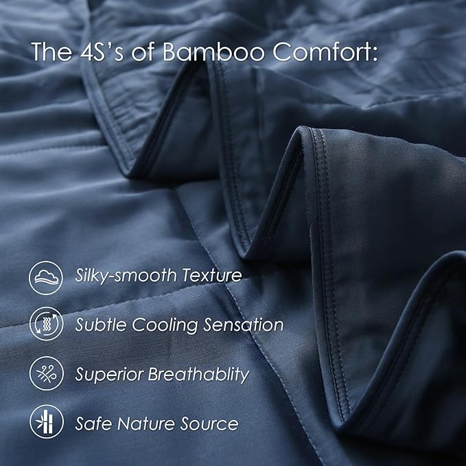 EP Mode Lightweight Quilt Blanket for Summer, Viscose from Bamboo Fabric & Filling, Natural, Breathable & Machine Washable- Navy Blue, King