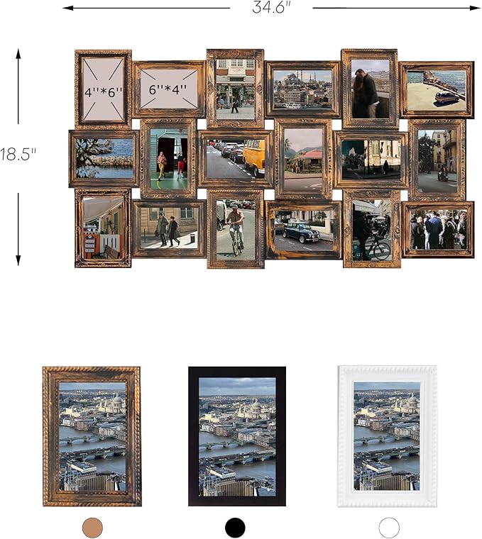 Jerry & Maggie 4X6 Collage Picture Frames for Wall Decor, 18 Opening Collage Wall Hanging for 6x4 Photo, Multi Picture Frame Set with One-piece Design Gold