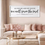 As For Me And My House We Will Serve The Lord Framed Wall Art, 40''×15'' Positive Religious Bible Verse for Christian God Jesus Christ Prayer, Vintage Rustic Long Holy Catholic Scripture Decor