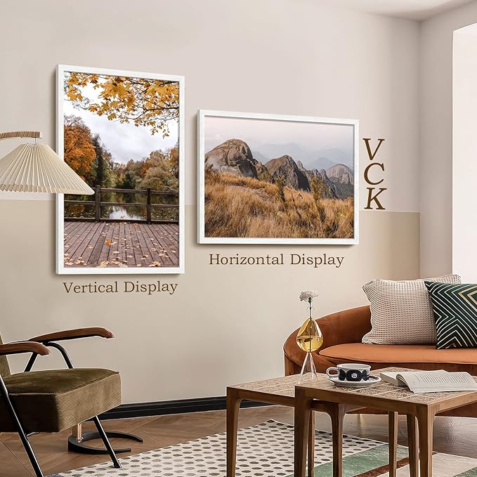 VCK 27x40 Solid Wood Poster Frames Set of 3, Exclusive Woodgrain White Picture Frame, Wall Mounting Hanging