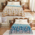 Fall Throw Blanket for Couch, Brown Boho Decorative Throw Blanket, 100% Cotton Muslin Breathable Woven Farmhouse Blankets Quilt, 80"x90" Reversible Lightweight Blankets Bohemian Throw Quilt