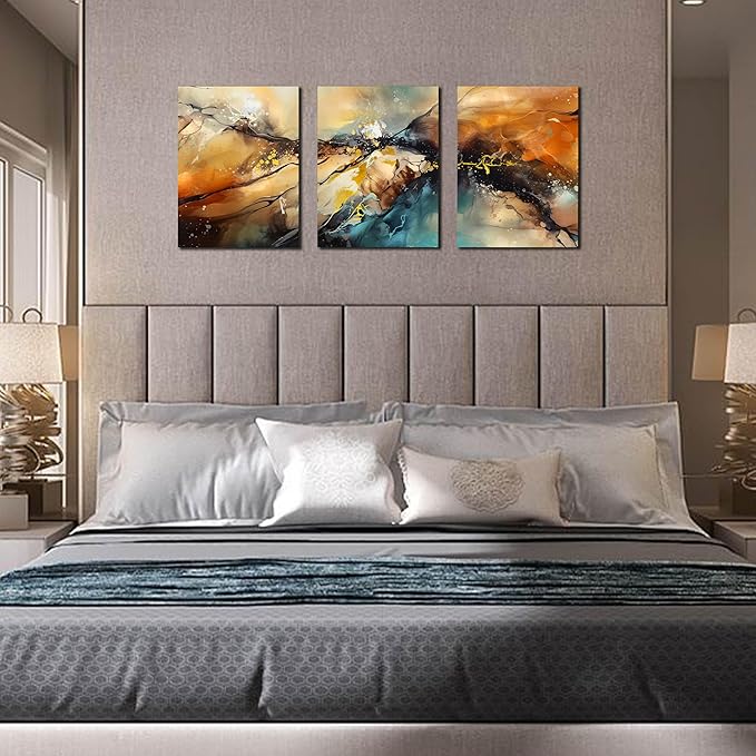 HUBOSKN Abstract Canvas Wall Art for Living Room - Modern Pictures for Office Wall Decor - 3 Piece Wall Art for Bedroom Size 12" x 16"