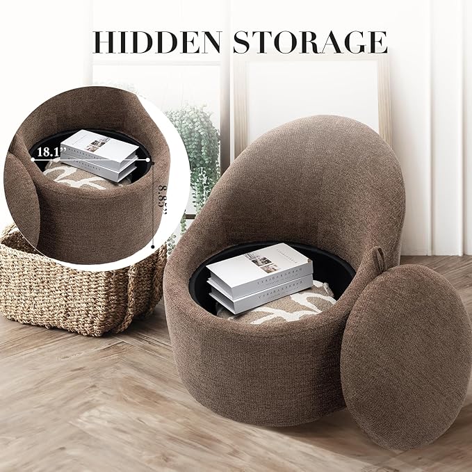 COLAMY Swivel Accent Chair Set of 2, 360° Swivel Round Chair with Hidden Storage, Modern Small Barrel Armchair for Living Room/Bedroom, Brown