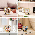 Heart Shaped Wedding Picture Frames for Couple - Beaded Crystal 4x4 Picture Frame – Engagement Gift, Wedding Gift for newlyweds - Fits 3.5x3.5 photo - Valentine Picture Frame (Golden)