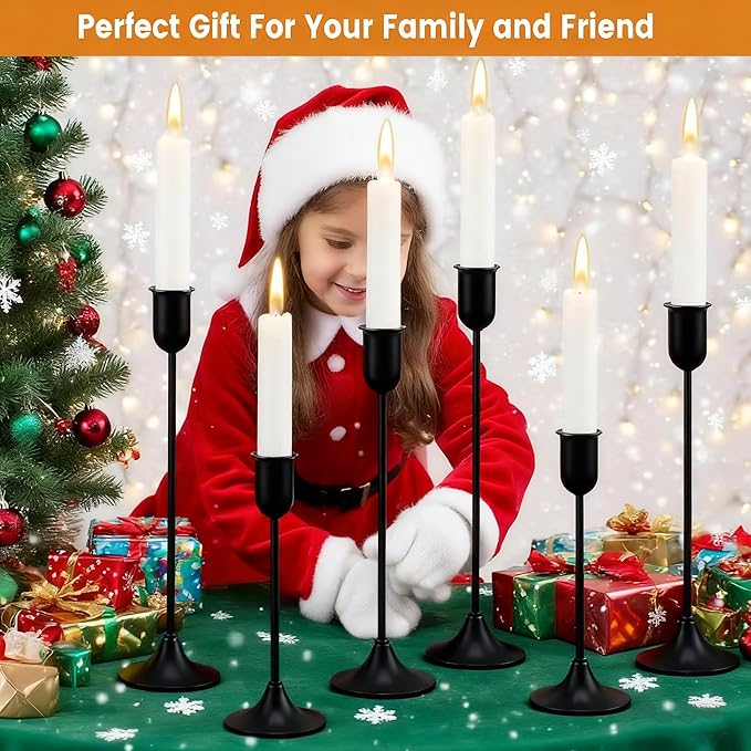6 Pcs Black Candle Holders Set, Vintage Home Decor – Modern Taper Candlestick Holders for Wedding, Table Centerpieces – Great Gift for Halloween Decor,Thanksgiving Day & Christmas Season