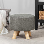 Asense Small Round Ottoman Foot Rest Stool Linen Padded Seat Footstool Ottoman with Anti-Slip Wooden Legs (Gray,Linen)