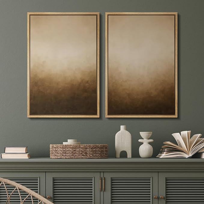 SIGNFORD Framed Canvas Print Wall Art Set Minimalist Gradient Brown Abstract Neutral Illustration Modern Art Decorative Nordic Nature for Living Room, Bedroom, Office - 16"x24"x2 Natural