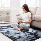 Fluffy Area Rug for Bedroom: Grey Plush Soft Bedside Dorm Area Rug - Small Carpets for Bedroom Kids Room Nursery (Tie-Dyed Dark Grey, 3x5Feet)