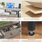 27 Inch Wide Night Stand with Charging Station, Wood Nightstand with Open Shelf, Large Drawer Bedside Table for Living Room/Bedroom/Office (Rustic Gray)