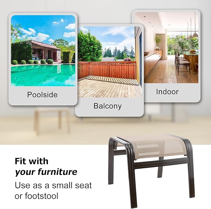 Outdoor Patio Footstools Aluminum Outdoor Ottomans Footrest Small Seating Wicker Furniture Patio Ottoman 2 Pieces Brown