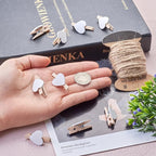 Pandahall 100pcs White Heart Clothespins Wooden Photo Paper Peg Pin Craft Clips with 10.9 Yards Natural Jute Twine for Paper Photo Display Hanging Home Party Wedding Decoration