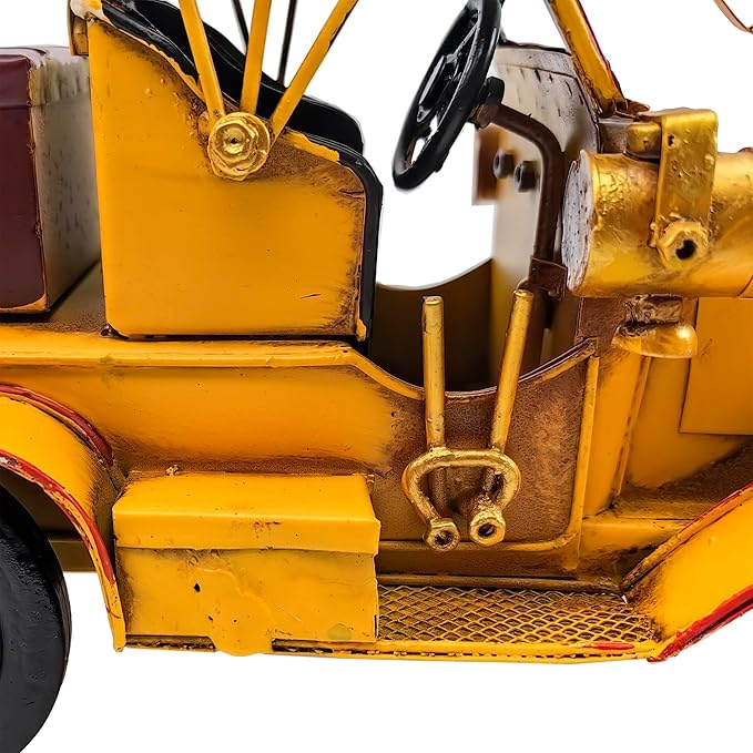 Berfutall-11''Iron Classic Yellow Classic Cars Model Collectible Vehicle Decoration, Metal Cars Christmas Decor ，Unique Blend of Vintage, Rustic, for Table Top Decor. (F)