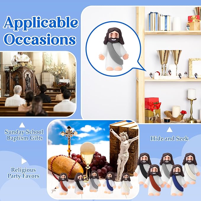 Bememo 100 Pcs Jesus Toys Original Design Mini Rubber Little Jesus Figurine to Hide and Seek Religious Party Favors Sunday School Craft Baptism Gifts for Easter Egg Stuffers (Dark Color)