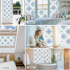 Window Privacy Film Stained Glass Decorative Window Tint for Home Room Decor Static Cling Frosted Window Film Blackout Bathroom Bedroom Car Renter Friendly (Blue&Purple Hydrangea Flower)