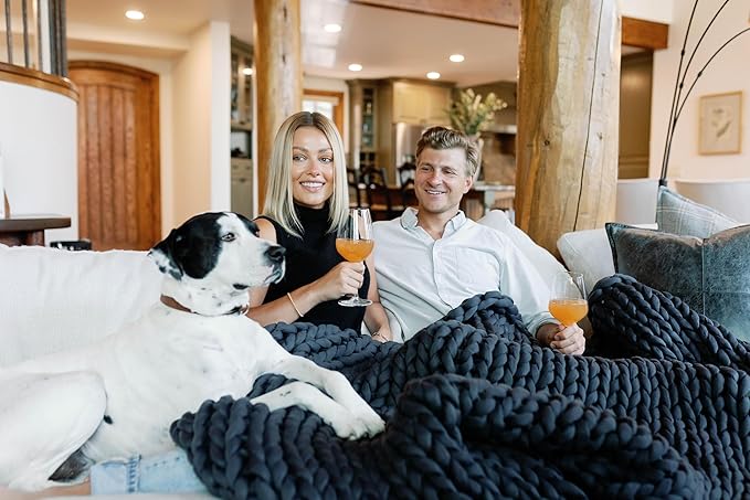 Nuzzie Chunky Knit Weighted Blanket - Breathable, Cooling, Hand Made Knit Throw Blanket for Sleep - Machine Washable, Stylish Decor Design (Dusty Blue, Queen | 28lbs | 80"x80")