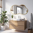 Suidia Irregular Wall Mirror, 36"x20" Bathroom Mirror Asymmetrical Mirrors Artistic Mirrors Decorative for Living Room Bedroom Bathroom Hallway Entryway, Gold, Cloud Style