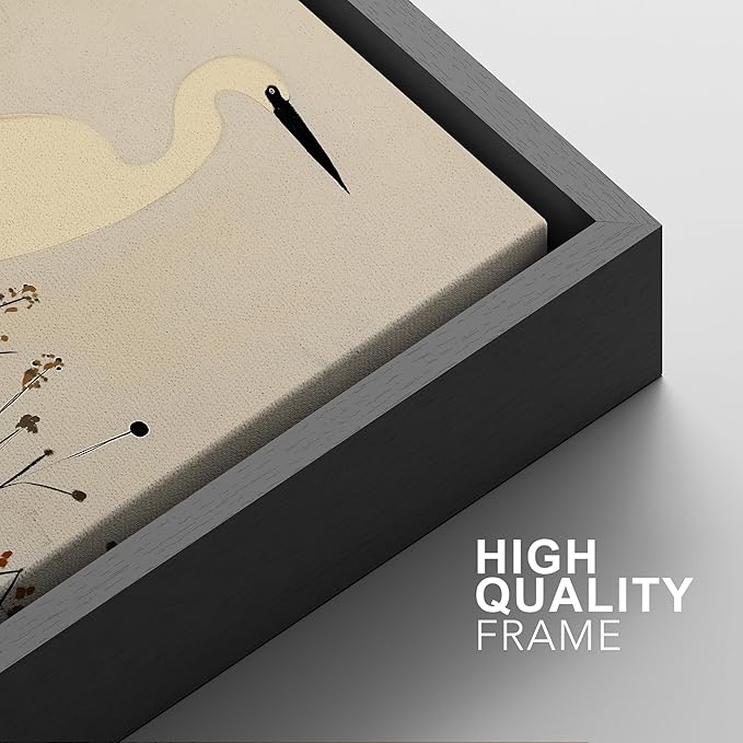 SIGNFORD Framed Canvas Print Wall Art Set Minimalist Heron Art Simplified Shapes in Neutral Tones Illustration Modern Art Decorative Nordic Nature for Living Room, Bedroom, Office - 16"x24"x2 Black