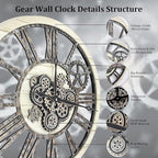 HOIBAI Large Wall Clock, Wall Clocks for Living Room Decor 30 Inch Farmhouse Vintage Rustic Kitchen Wall Decor Vintage Roman Oversized Wall Clock for Home Bedroom House, Moving Gears Clock