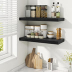 Fun Memories Floating Shelves for Wall, 24 Inch Rustic Wood Wall Mounted Shelves for Bathroom, Bedroom, Living Room, Deep Floating Shelves for Storage & Home Decor (Black, Set of 2)