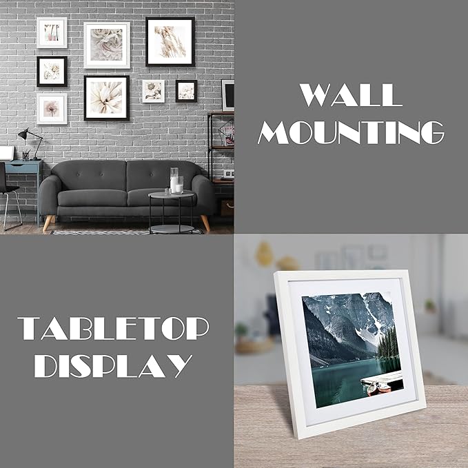 8x8 Picture Frames with Real Glass, White Wooden Square Photo frame Set of 3, Displays 4x4 Picture With Mat or 8x8 Without Mat, Desktop & Wall Collage Frame set