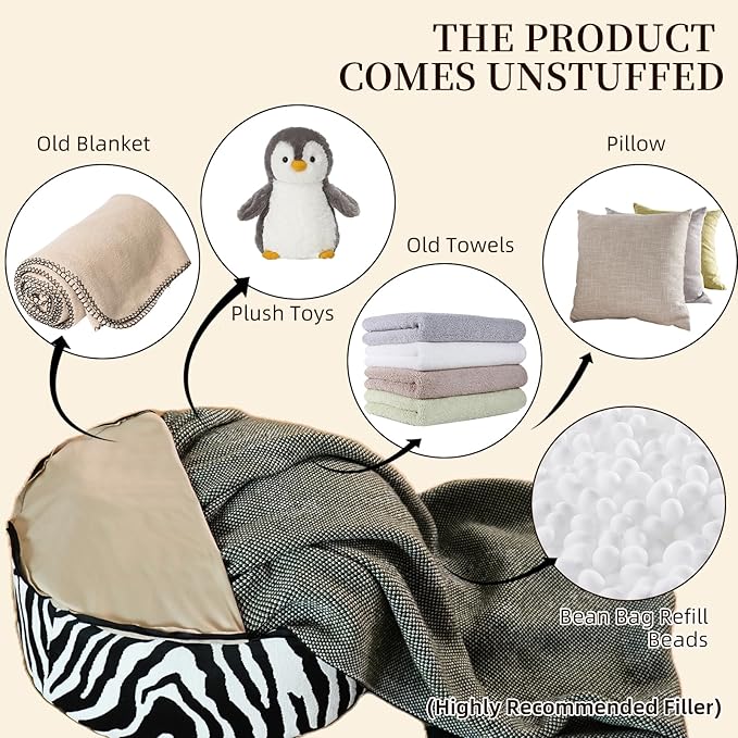 Pouf Ottoman Unstuffed Poufs Soft Touch Zebra Boho Footrest Floor Chair Storage for Living Room Bedroom Home Decor (Green, 20 x 20 x 8 Inches Round)