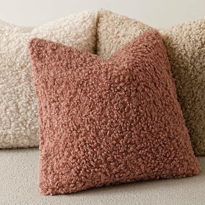 Foindtower 2 Pieces 16x16 Inch Dusty Pink, Faux Fur Throw Pillow Cover Accent Sherpa Furry Pillow Covers Fuzzy Soft Pillowcases Cozy Sheepskin Decorative Fleece Cushion Case for Bed Couch Living Room