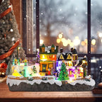 taman Christmas Village Houses - Musical Skiing Collectible Buildings with Rotating Xmas Tree Ornaments for Holiday Decorations