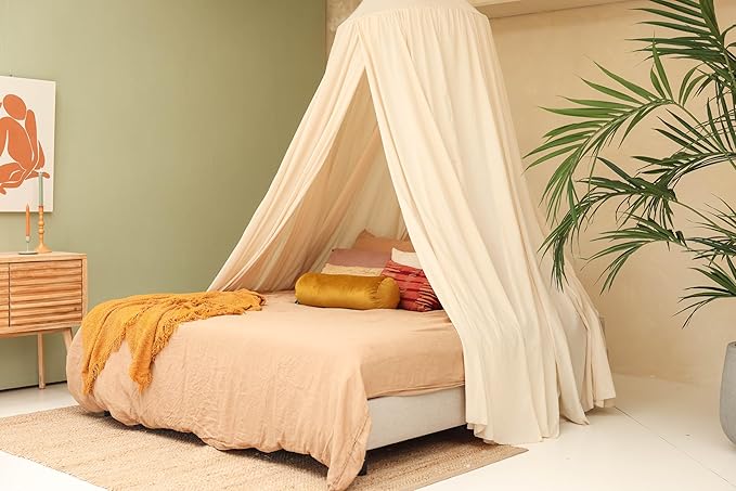 Cream Beige Bed Canopy for Queen and King-Sized Beds | Bedroom Decoration for Teens or Adults | Conical Shape Insect Netting | Mosquito Net in Multiple Colors and Sizes